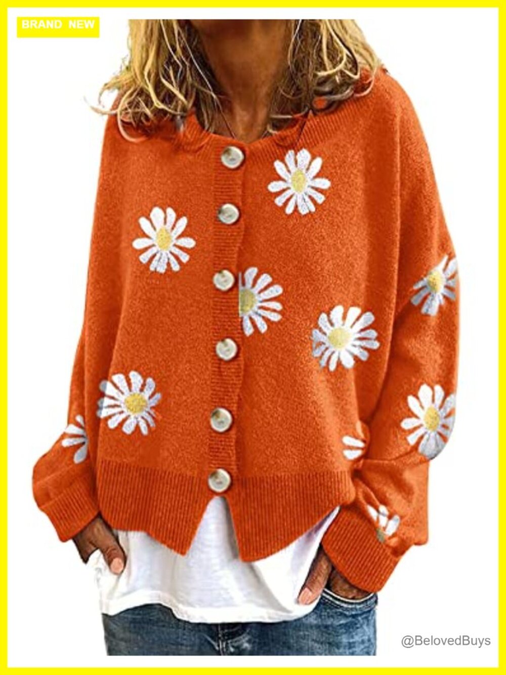 Womens Floral Ribbed Knit Cardigan Button Down Loose Crop Jacquard Sweater